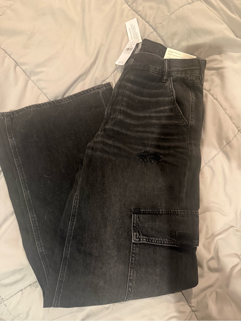 American Eagle Outfitters Black Wide-Leg Cargo Jumpsuit Pants
